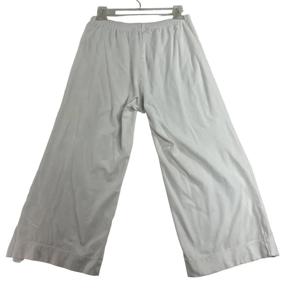 Soft Surroundings Womens S Newport Beach Pants White Wood Buttons Crop Wide Leg - Picture 4 of 13